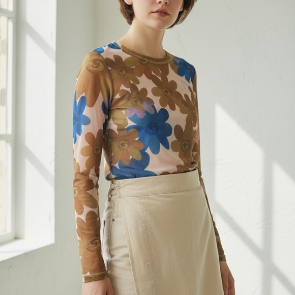 Pish posh Tops - Y2K Sheer Mod Flower Mesh Top Festival Couquette Fairy Grunge Whimish Goth Small